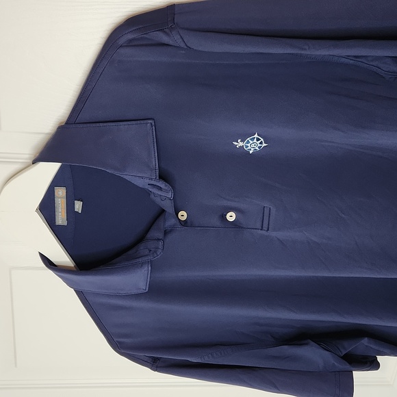 Peter Millar Summer Comfort dark purple golf shirt compass fleur de lis logo XL - Picture 2 of 7